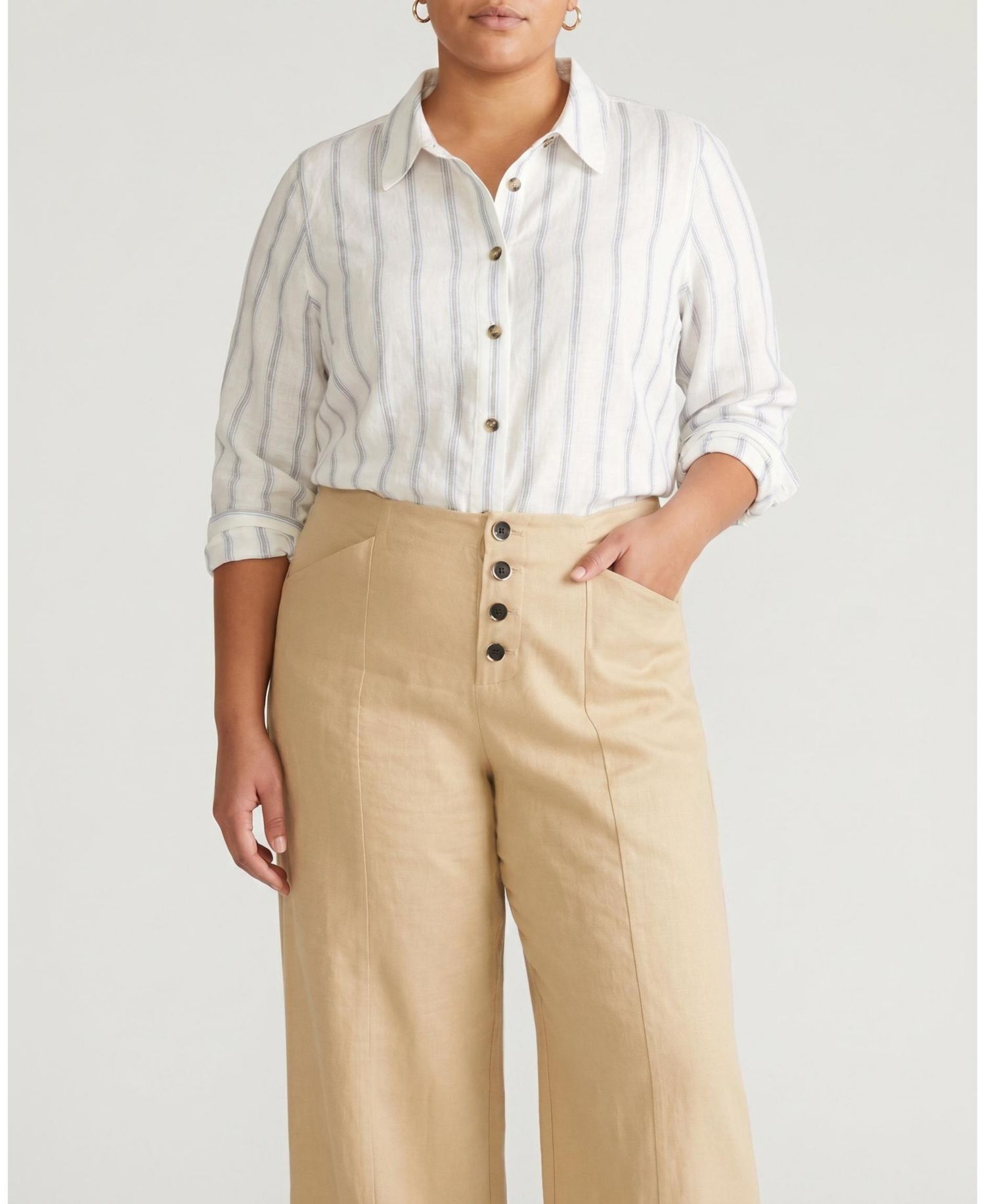 Plus Size Elbe Stretch Linen Shirt
