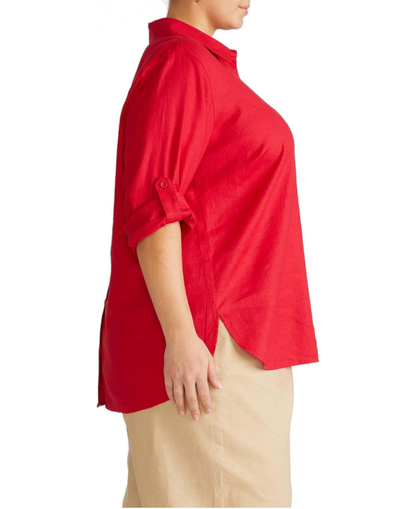 Женское поло Universal Standard Plus Size Button Back Stretch Cupro Polo, цвет: Яркий красный — фото 3
