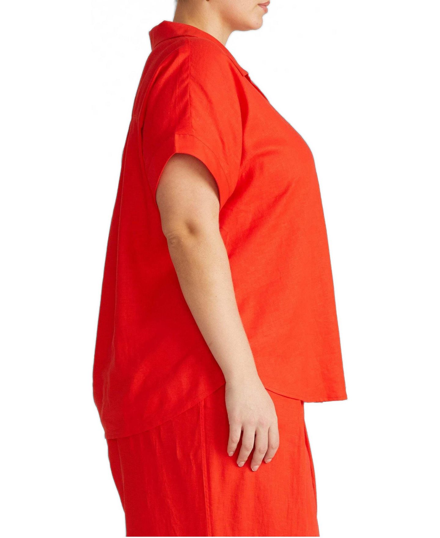 Женская рубашка Universal Standard Plus Size Sandy Short Sleeve Stretch Linen, цвет: Закатный — фото 3