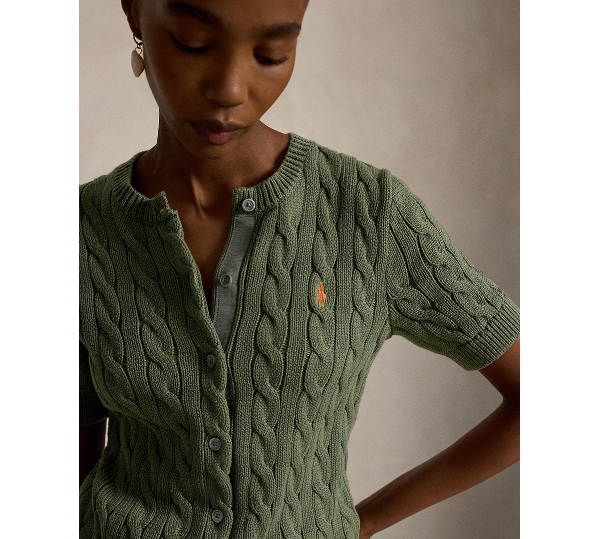 Polo Ralph Lauren Women's Cable-Knit Cotton Short-Sleeve Cardigan