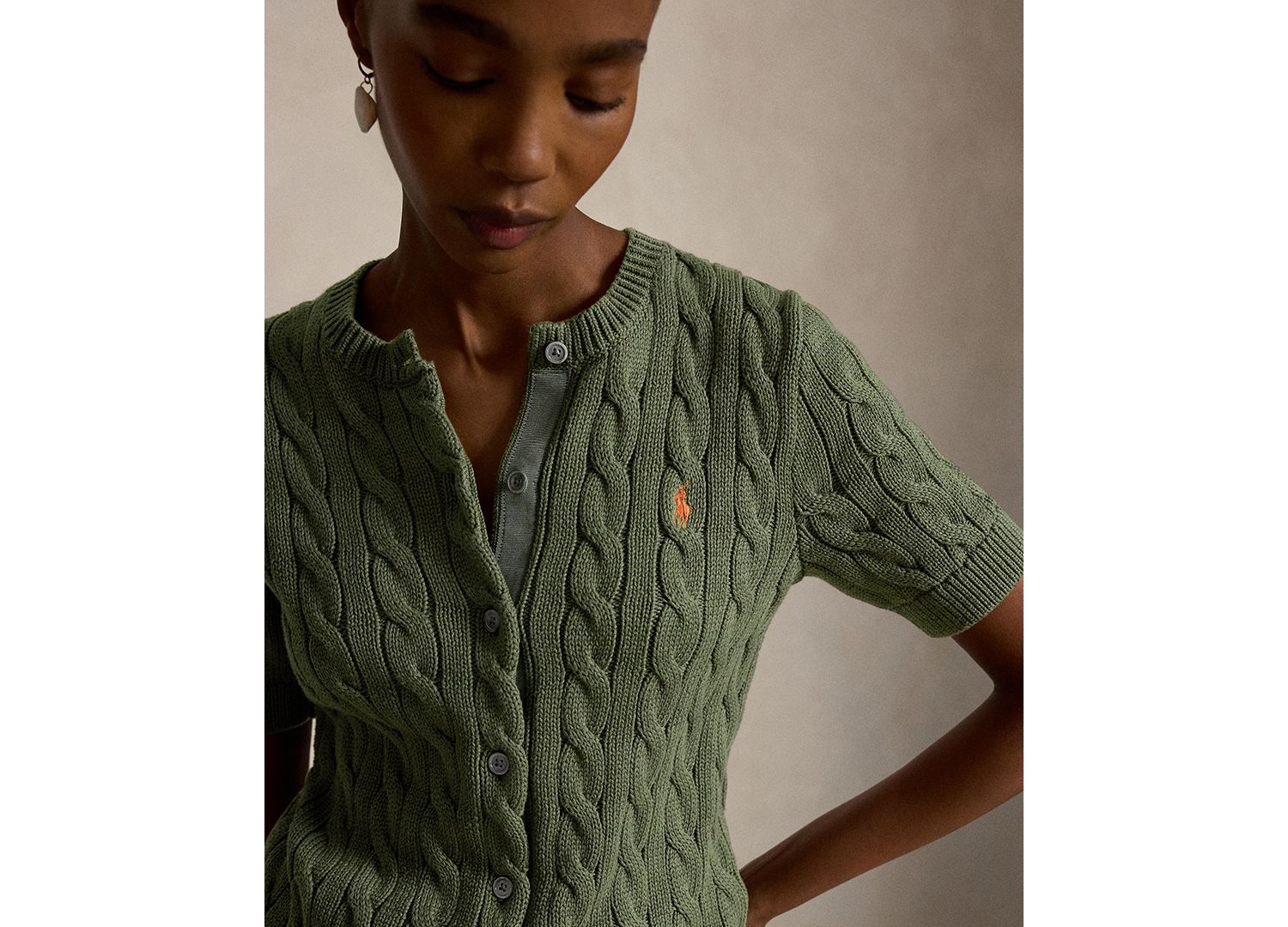 Women's Cable-Knit Cotton Short-Sleeve Cardigan