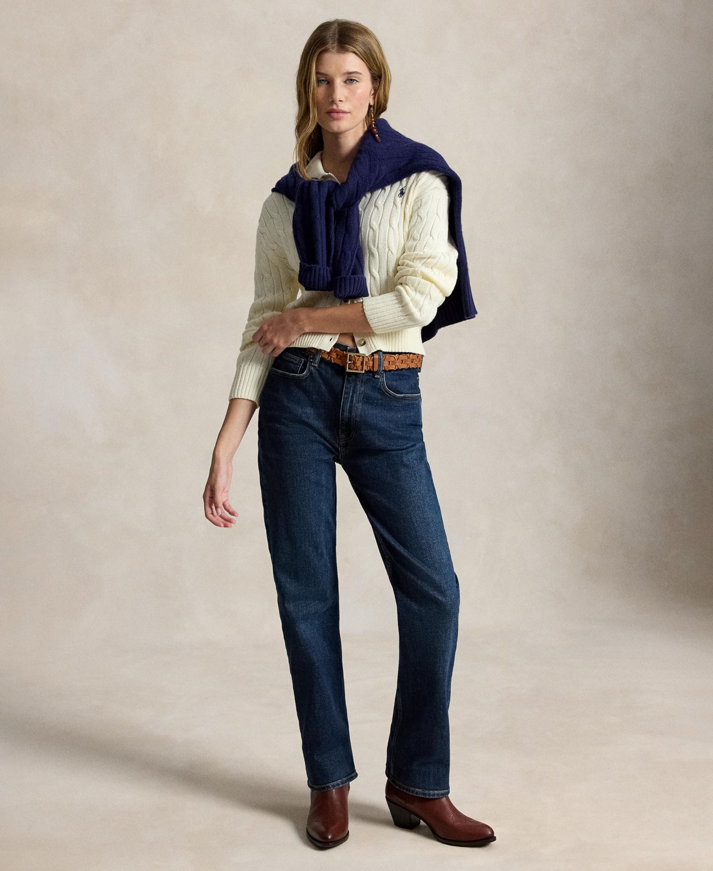 Женский кардиган Polo Ralph Lauren Polo Collar Long-Sleeve, цвет: Кремовый — фото 2
