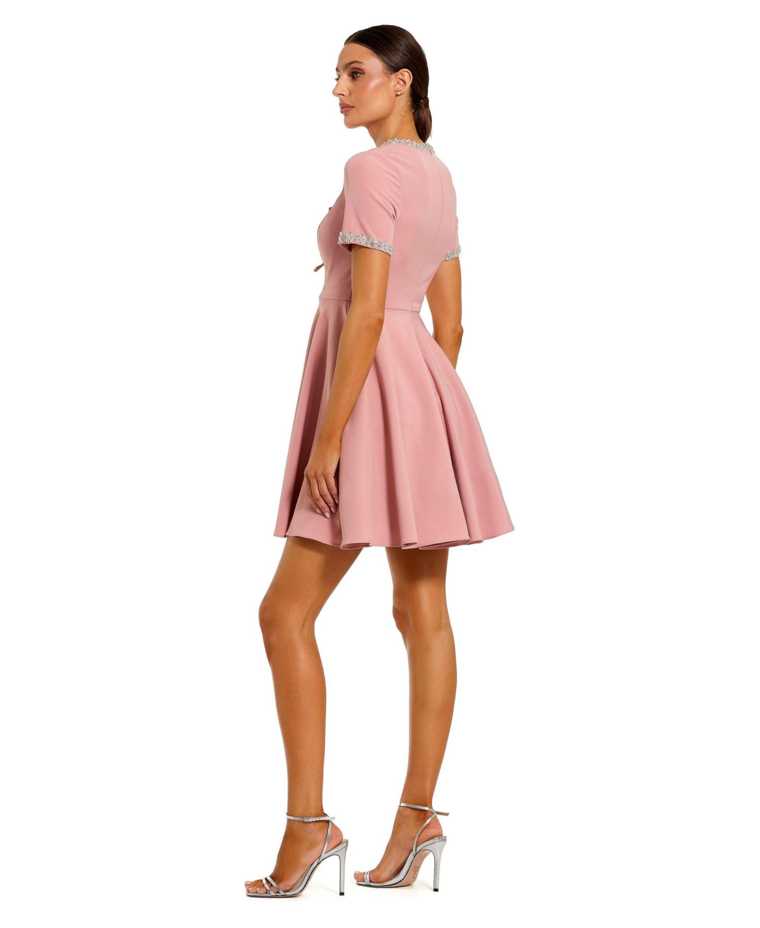 Women's Crystal Embellished Bow Front A-Line Mini Dress