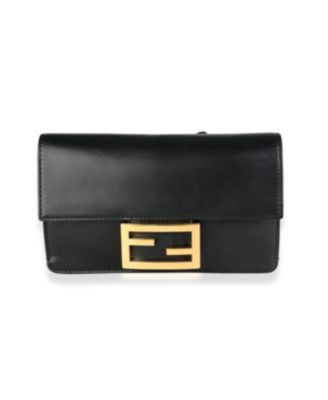 Black Calfskin Mini Flat Baguette with Strap