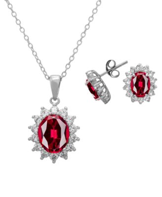 2-Piece Lab Grown White Sapphire (6.32 ct. t.w.) Pendant Necklace and Earrings Set in Sterling Silver (Also Available in Lab Grown Ruby)