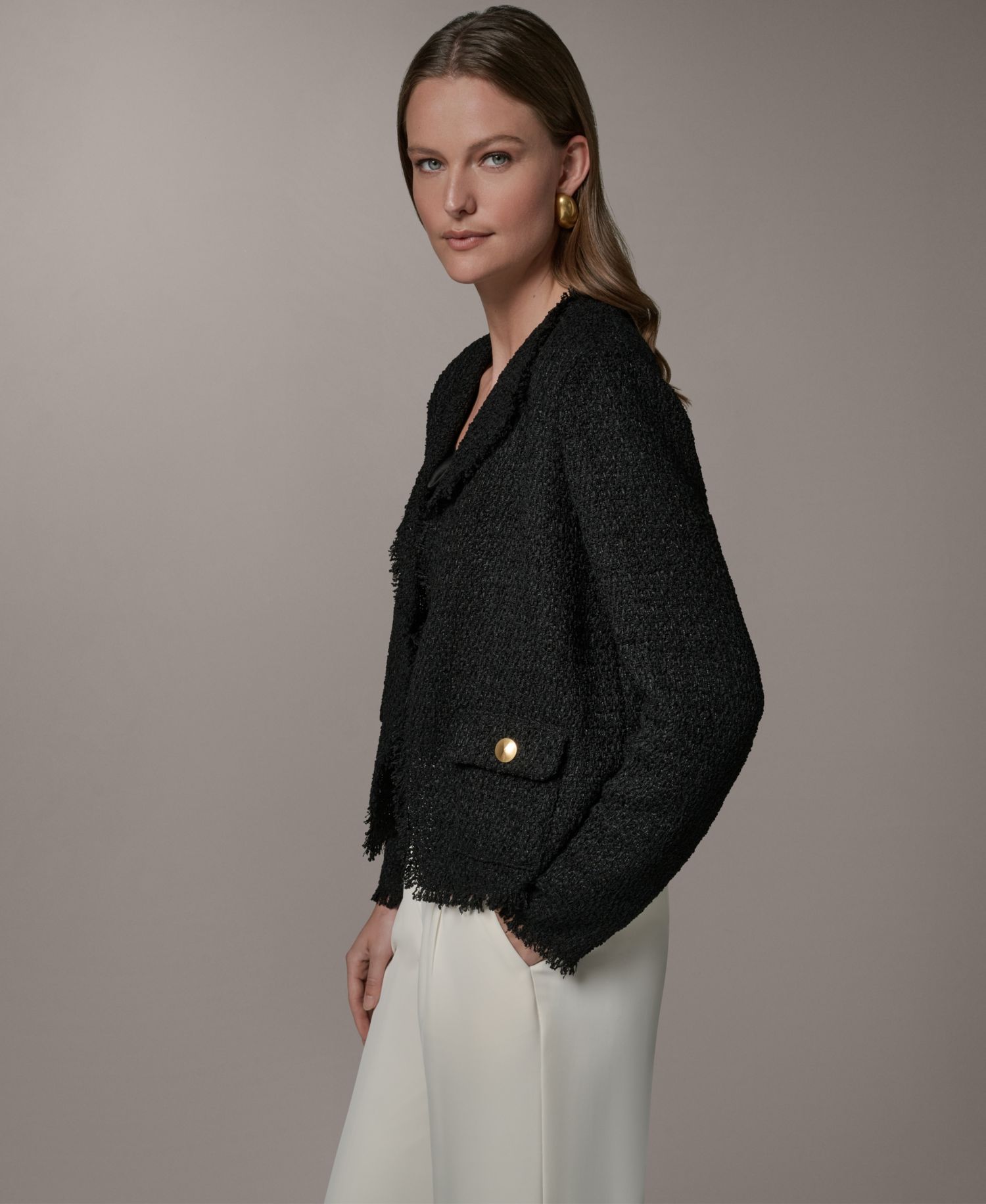 Petite Open-Front Long-Sleeve Jacket
