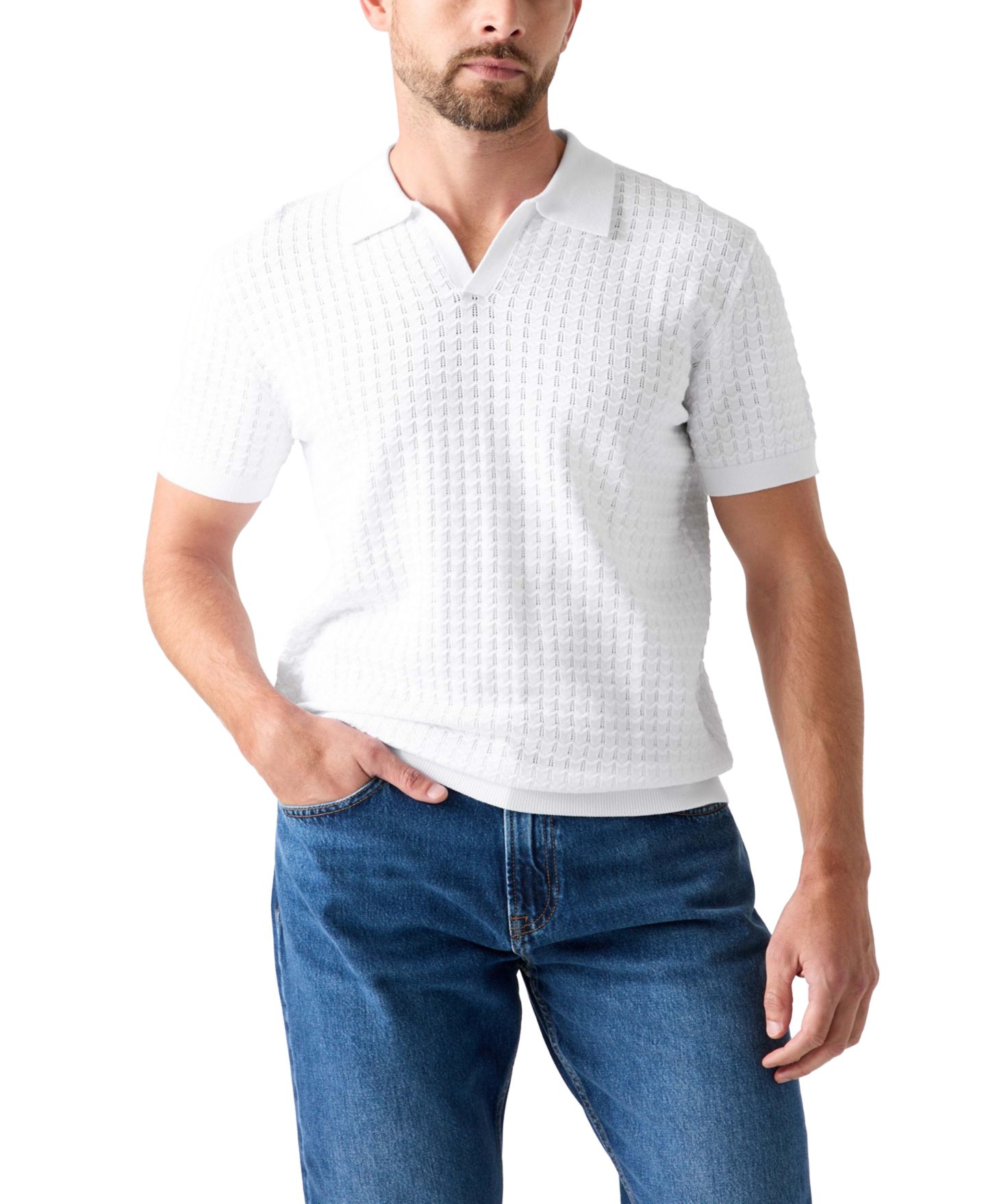 Мужское поло GUESS Chevron Pointe Short-Sleeve Polo Shirt, цвет: Чистый белый — фото 1