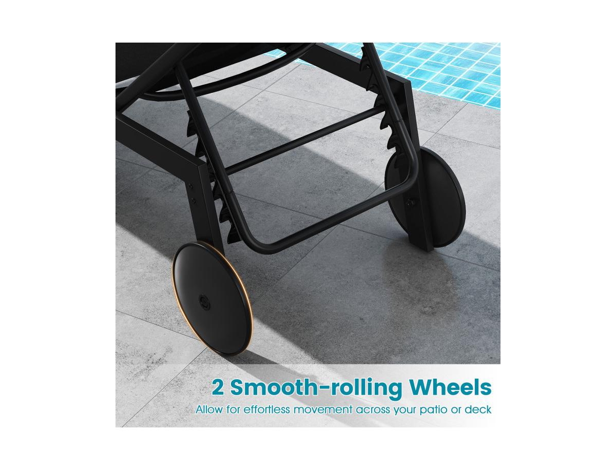 Boyel Living Patio Chaise Lounge Chair with Wheels and 6-Level Adjustable Backrest