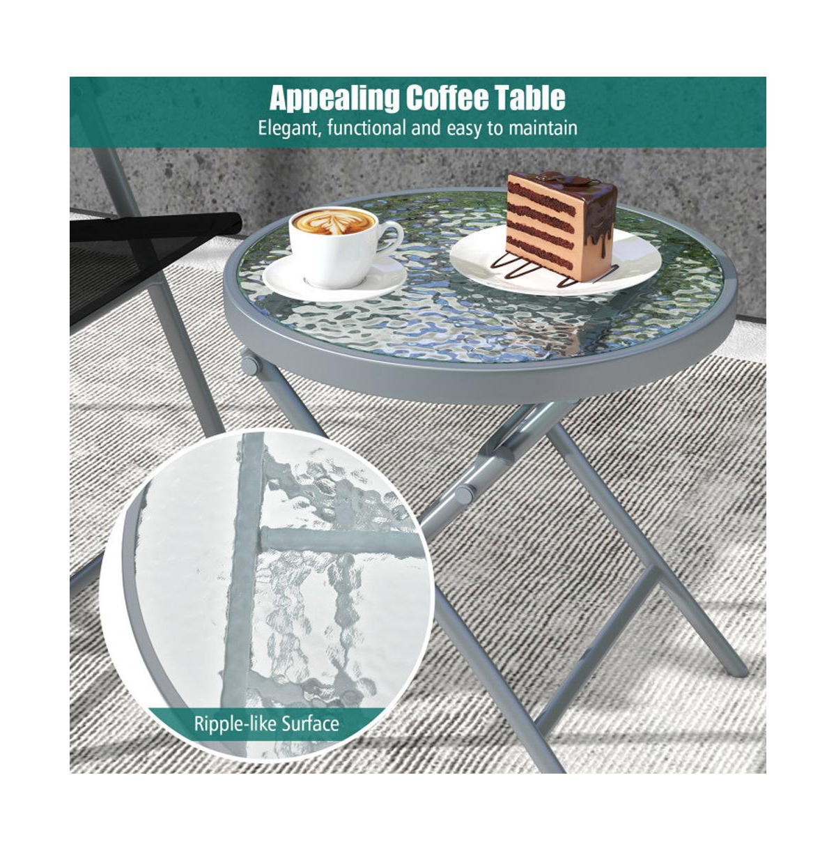 Boyel Living 3 Pieces Patio Folding Chair Set Outdoor Metal Conversation Set