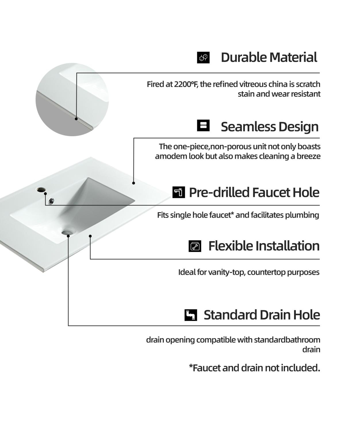 Sillysis Rectangular Ceramic Bathroom Sink with Overflow