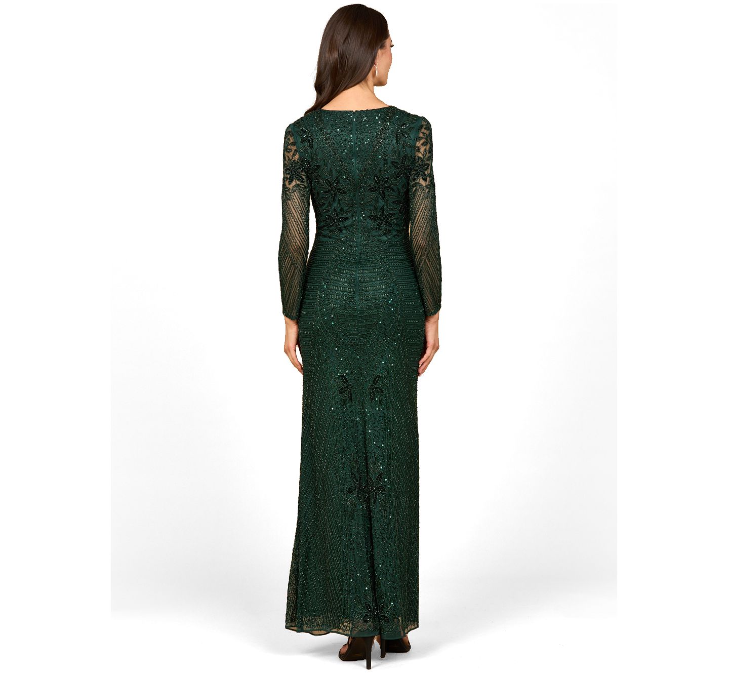 Женские платья Lara Long Sleeve Beaded Maxi Gown, цвет: Тёмный зелёный — фото 2