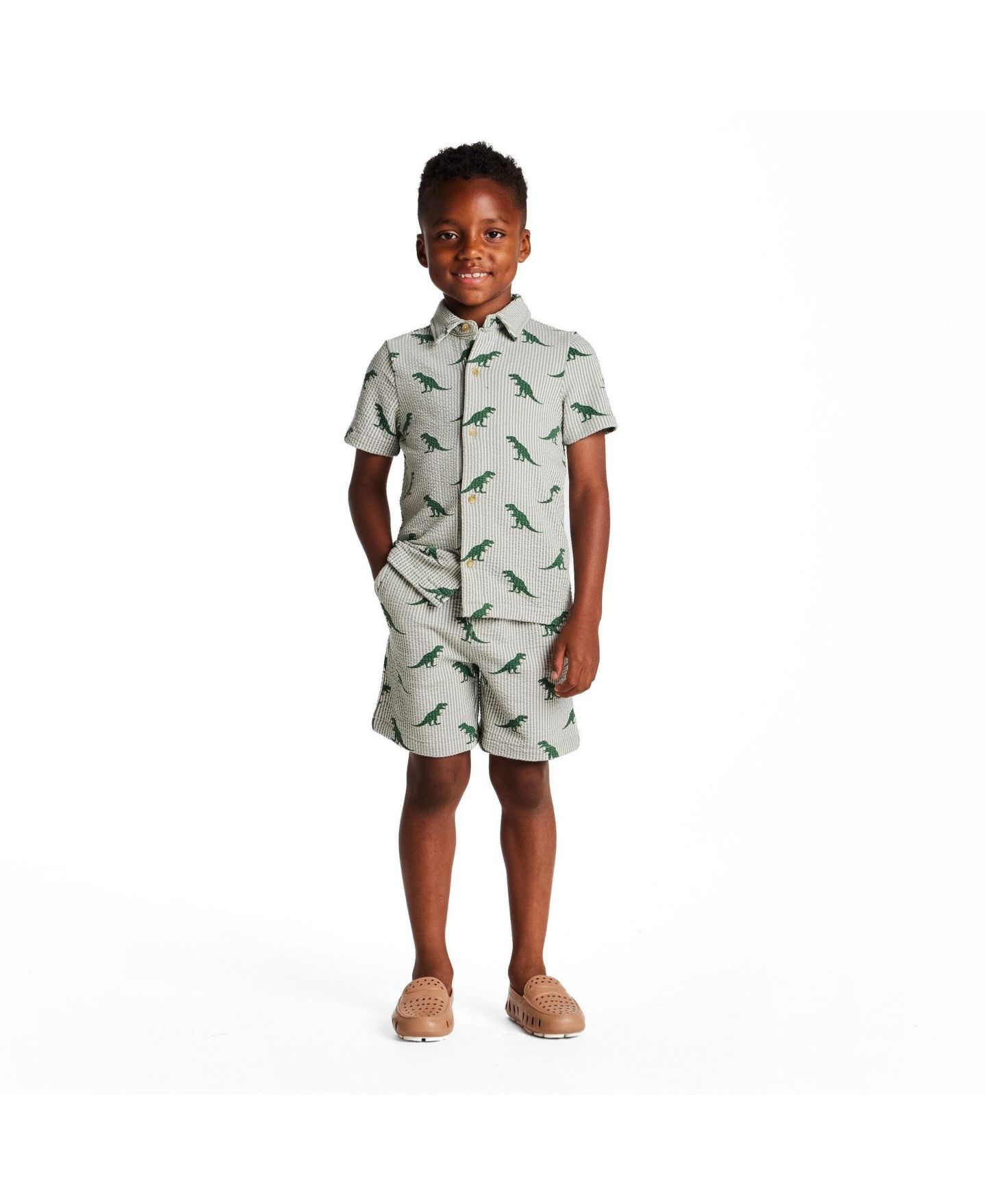 Комплекты Andy & Evan Stripe Dino Short Sleeve Cabana Set для мальчиков, цвет: Зелёный — фото 3
