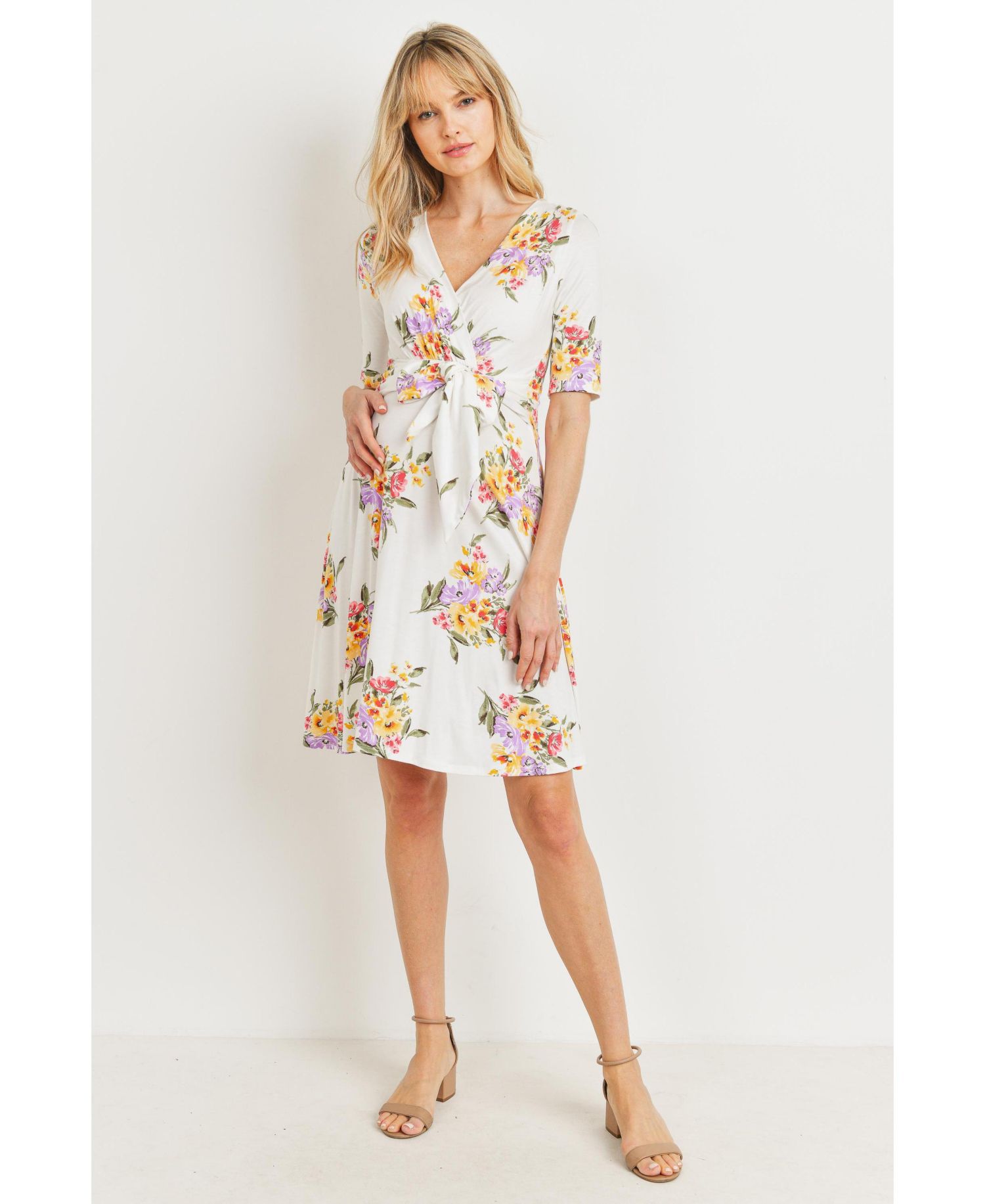 Women's Floral Short Sleeve Wrap Nursing Dress with Tie Waist