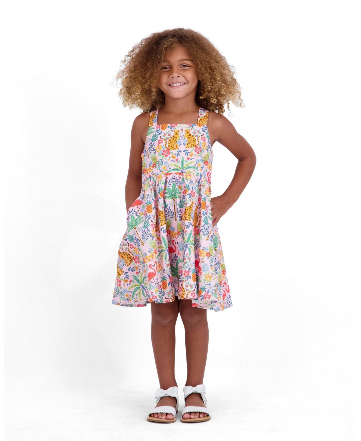 Платье Andy & Evan /Child Tiered Poplin Dress для девочек, цвет: Белый клубничный — фото 3