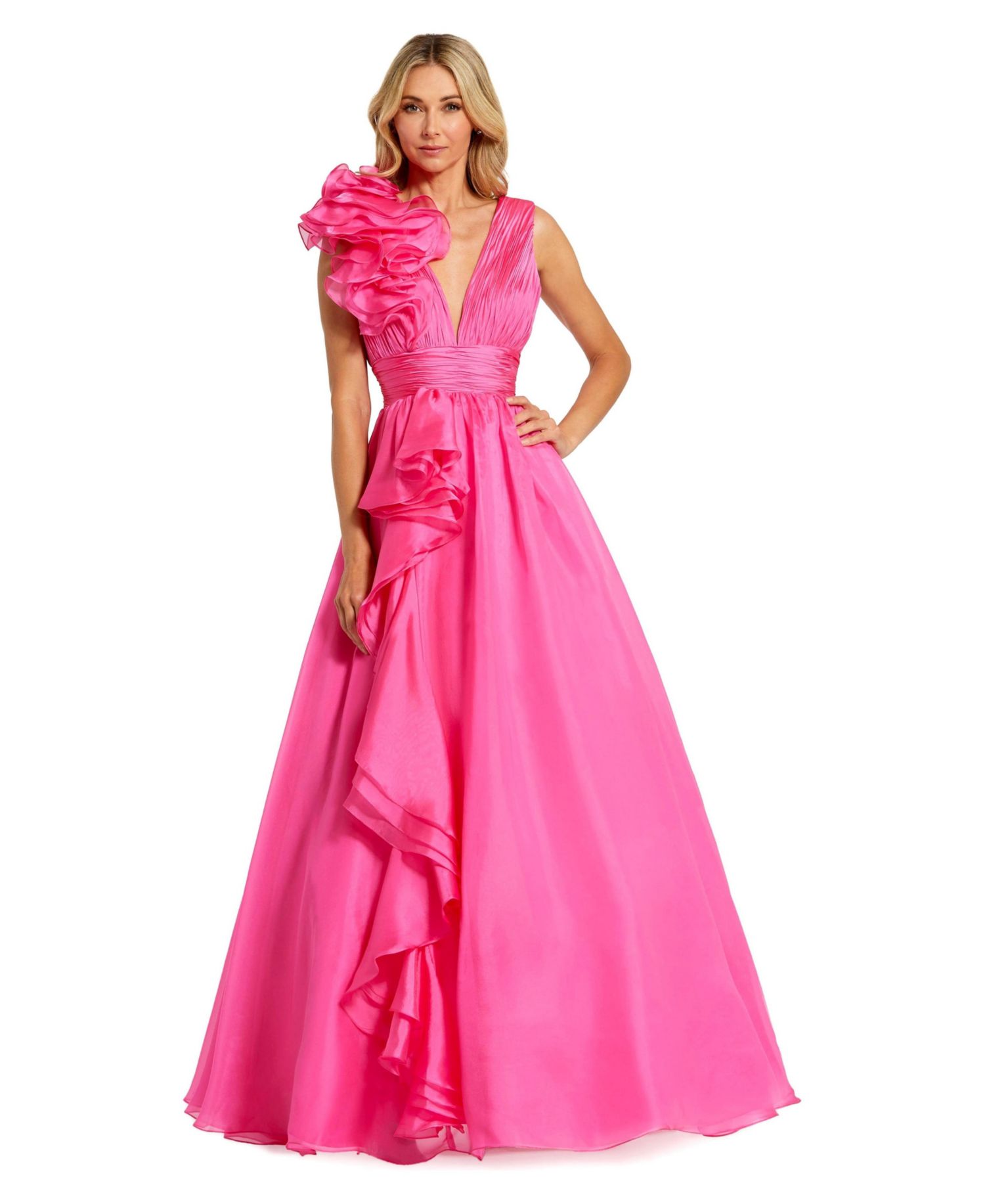 Women's Jersey One Shoulder Draped Back Gown