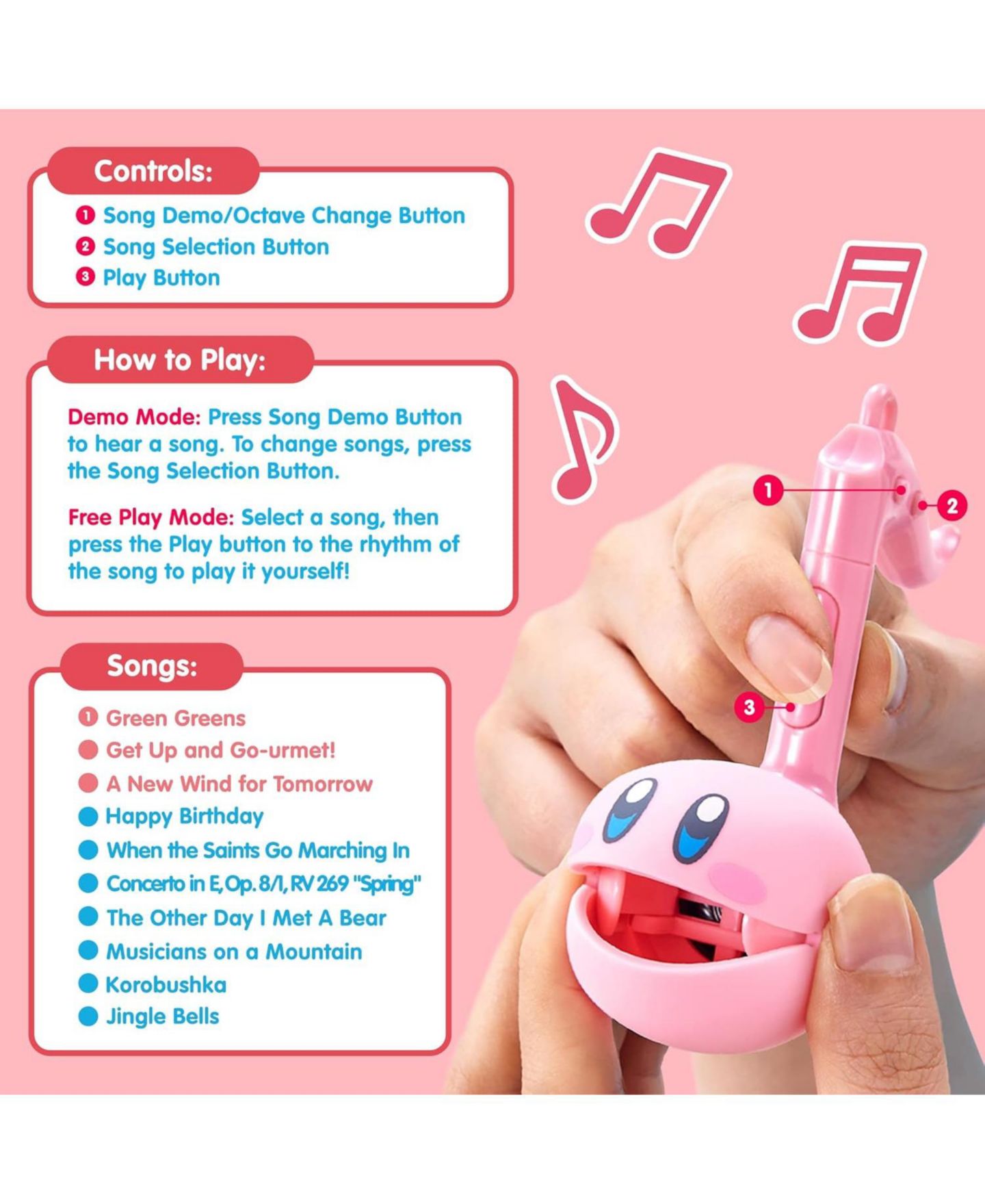 Детские игрушки Otamatone Melody Series Sanrio Japanese Electronic Mini Size Musical Toy Portable 11 Pre-Programmed Songs, цвет: Kirby — фото 3