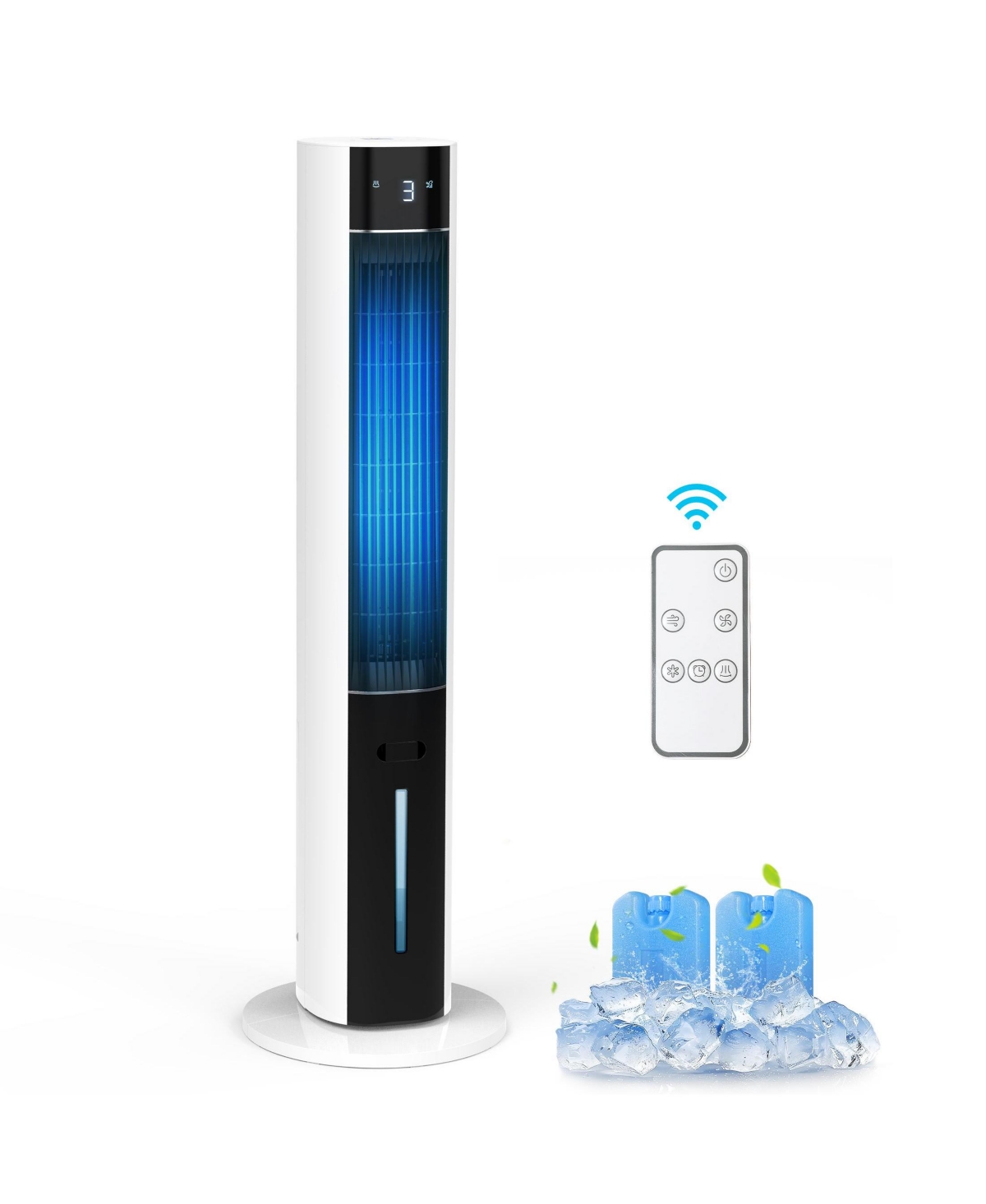 Etust Bladeless Tower Fan with Water Tank and 2 Ice Packs, Oscillating Air Cooler Fan with Remote Control