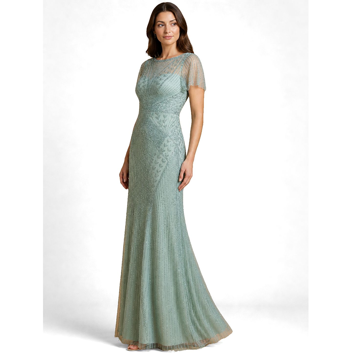 Женские платья Lara Beaded Flutter Sleeve Gown, цвет: Пыльный зелёный — фото 3