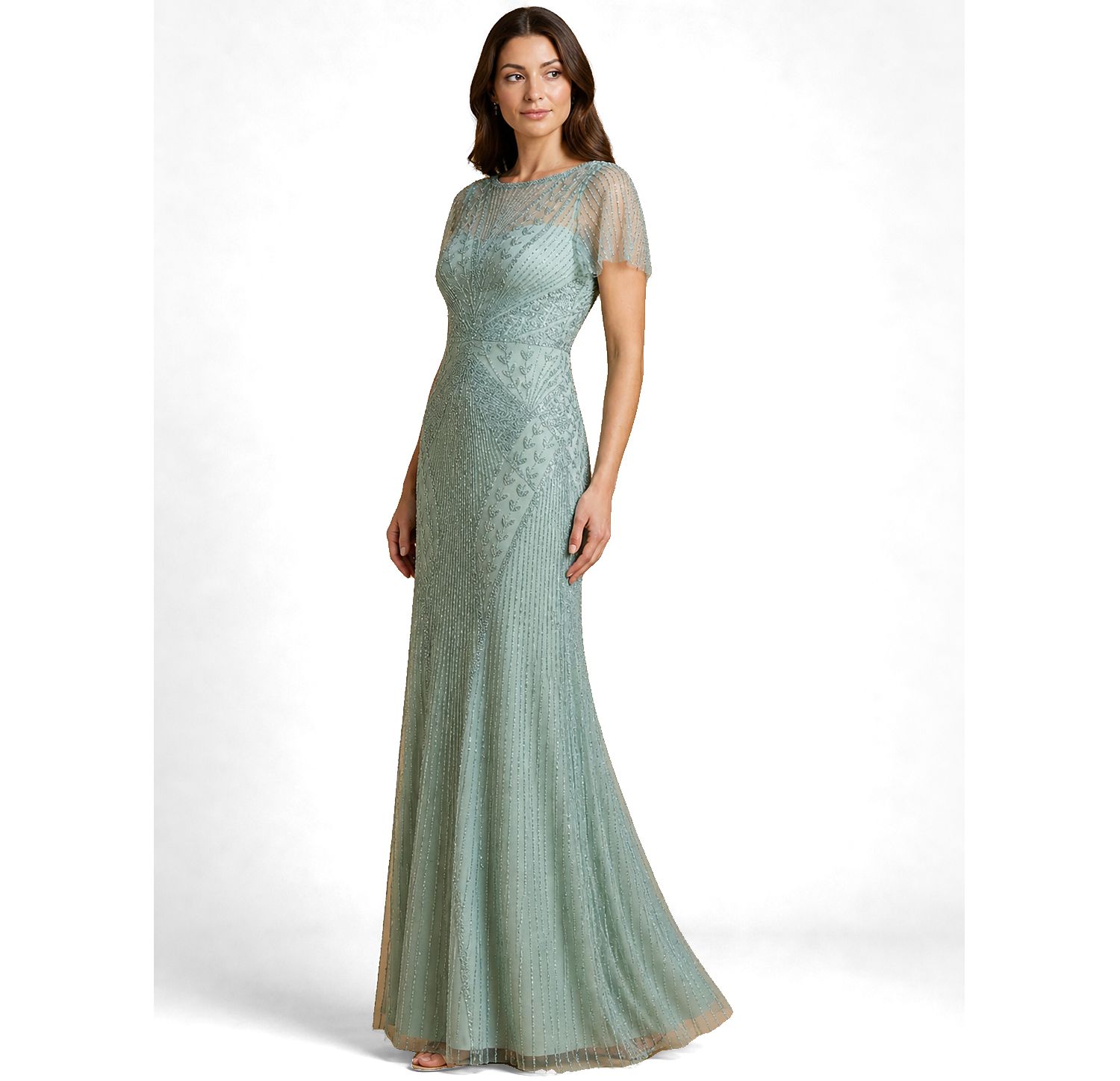 Women's Beaded Flutter Sleeve Gown