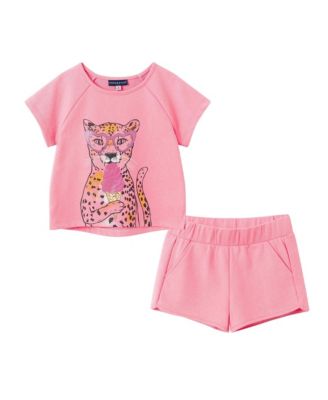 Little Girls Glitter Cheetah French Terry Top and Short Set