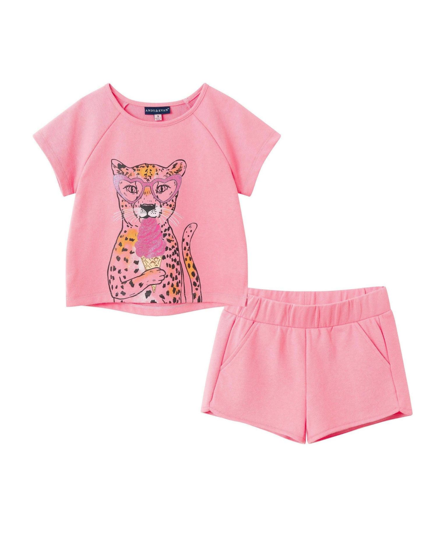 Little Girls Glitter Cheetah French Terry Top and Short Set