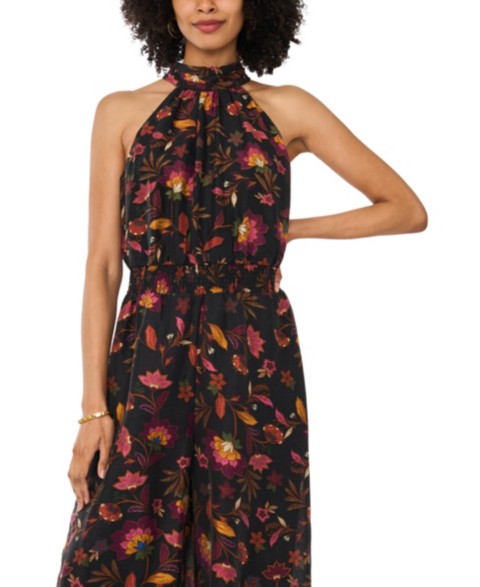 Женские Vince Camuto Women's Printed Halter Neck Smocked-Waist Jumpsuit