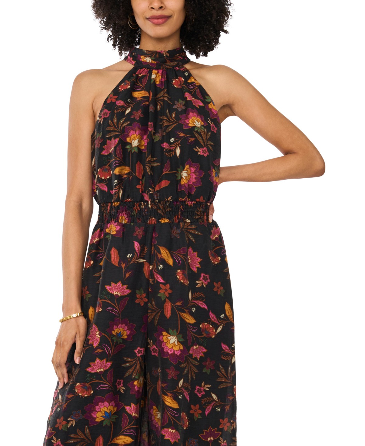 Женские Vince Camuto Women's Printed Halter Neck Smocked-Waist Jumpsuit — фото 1
