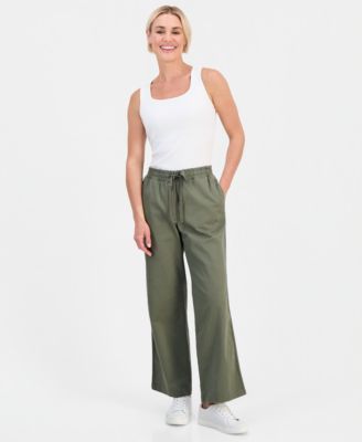 Petite Twill-Tape Wide-Leg Pull-On Pants