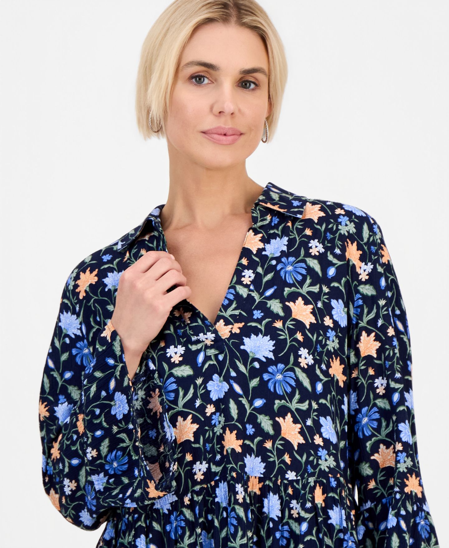 Женское платье Style & Co Petite Printed 3/4-Sleeve Tiered Shift, цвет: Синий — фото 5