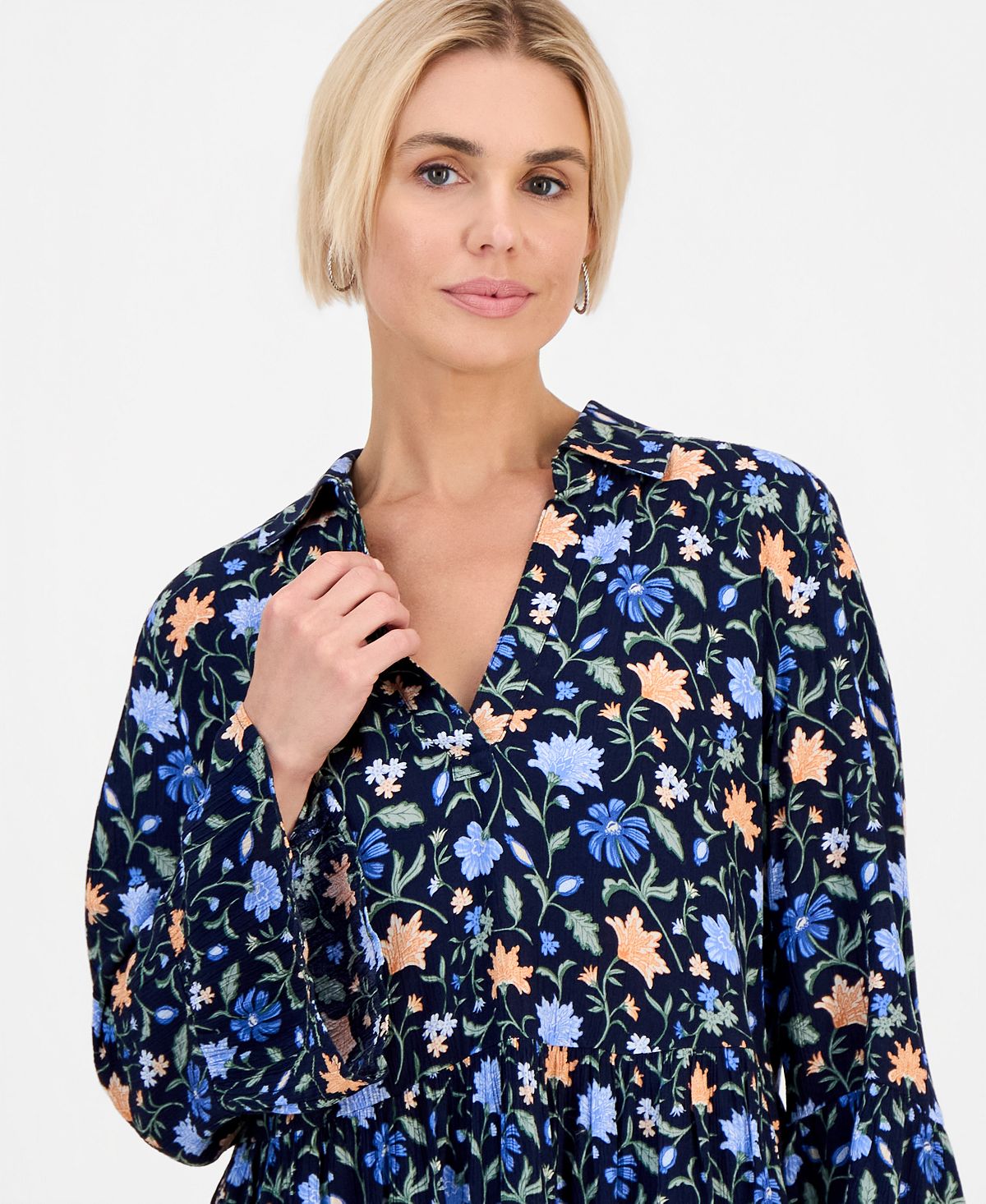 Style & Co Petite Printed 3/4-Sleeve Tiered Shift Dress, Macy's Exclusive view 5 — MAYCSS fashion products
