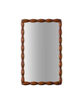 Mid Century Modern Mirror Swirl Wood Frame Brown Decorative Wall Mounted Mirror for Home Bedroom Living Room