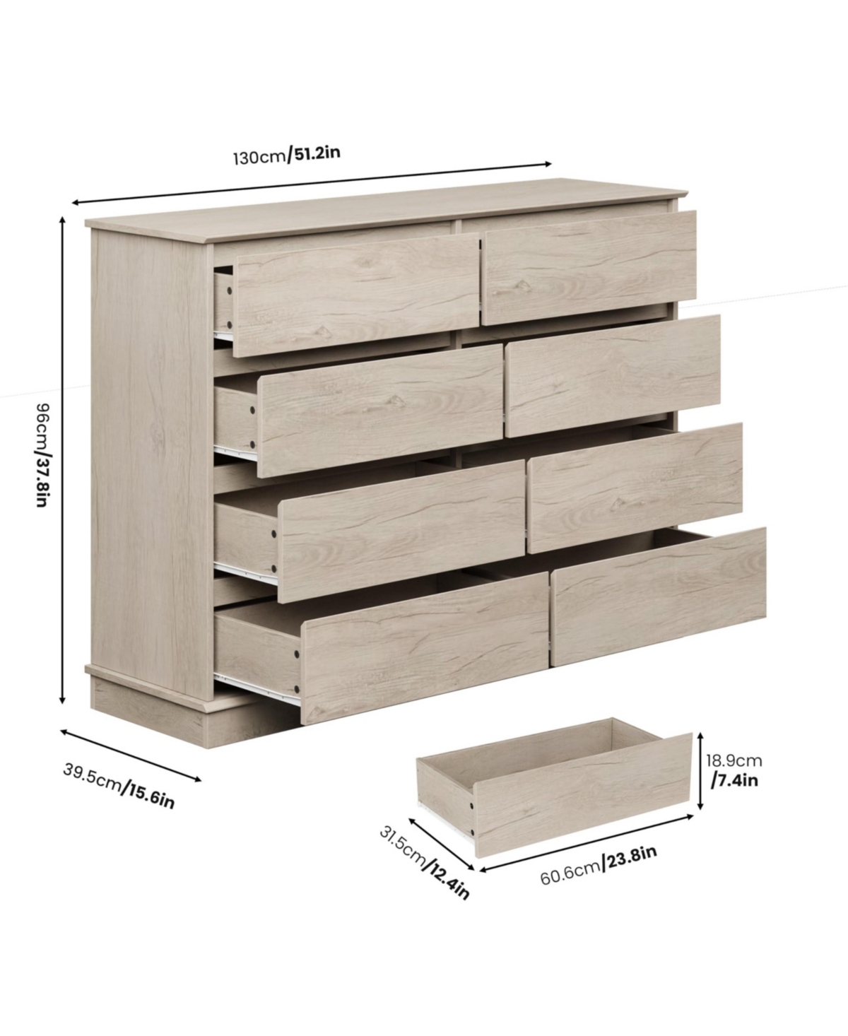 homfan Engineered Wood Dresser with Smooth-Glide Faux-Linen-Lined Drawers, Integrated Pulls and Wide Top, Raised Base for Stable Bedroom Storage