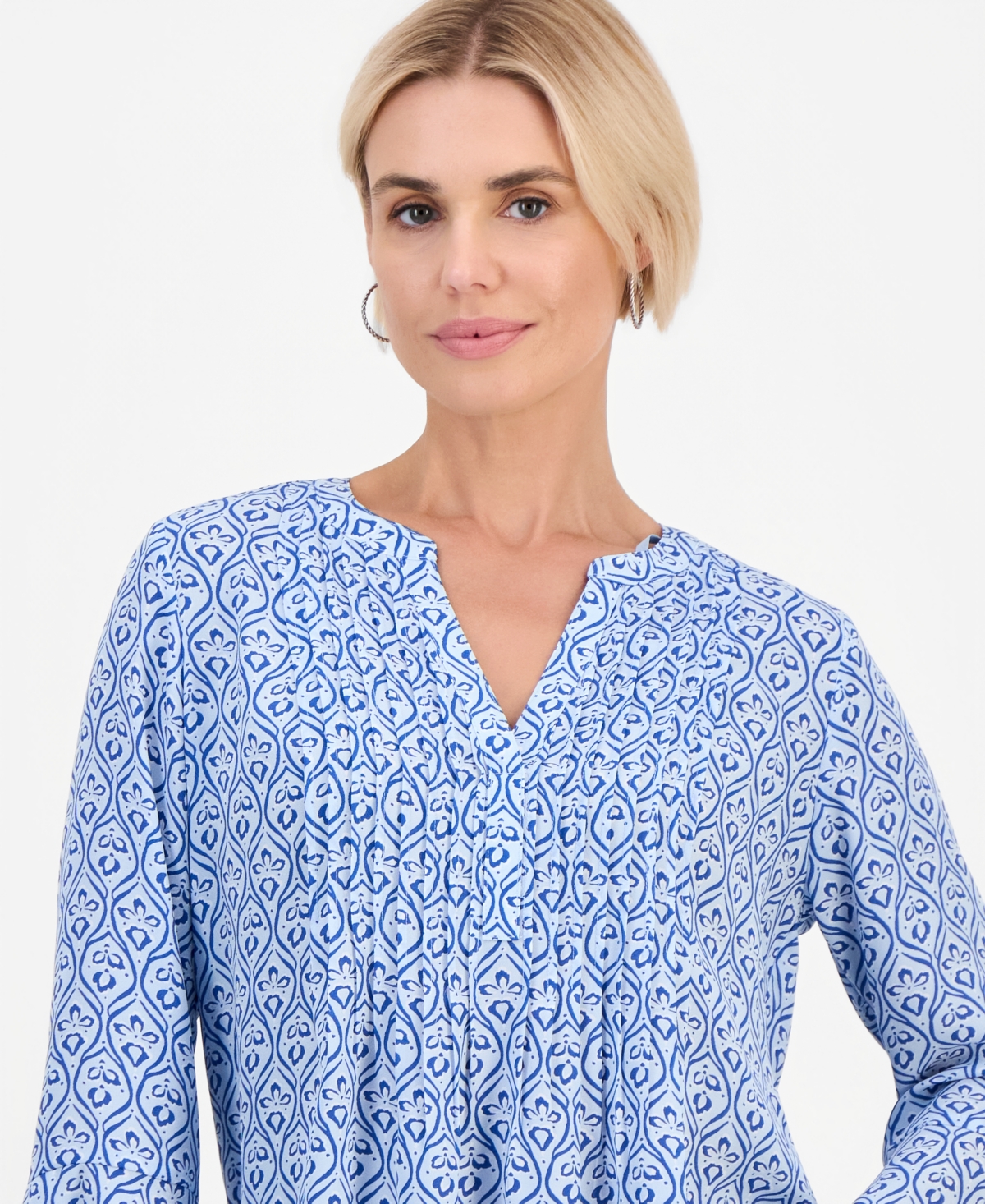 Style & Co Petite Printed Pintuck Bell-Sleeve Top, Macy's Exclusive