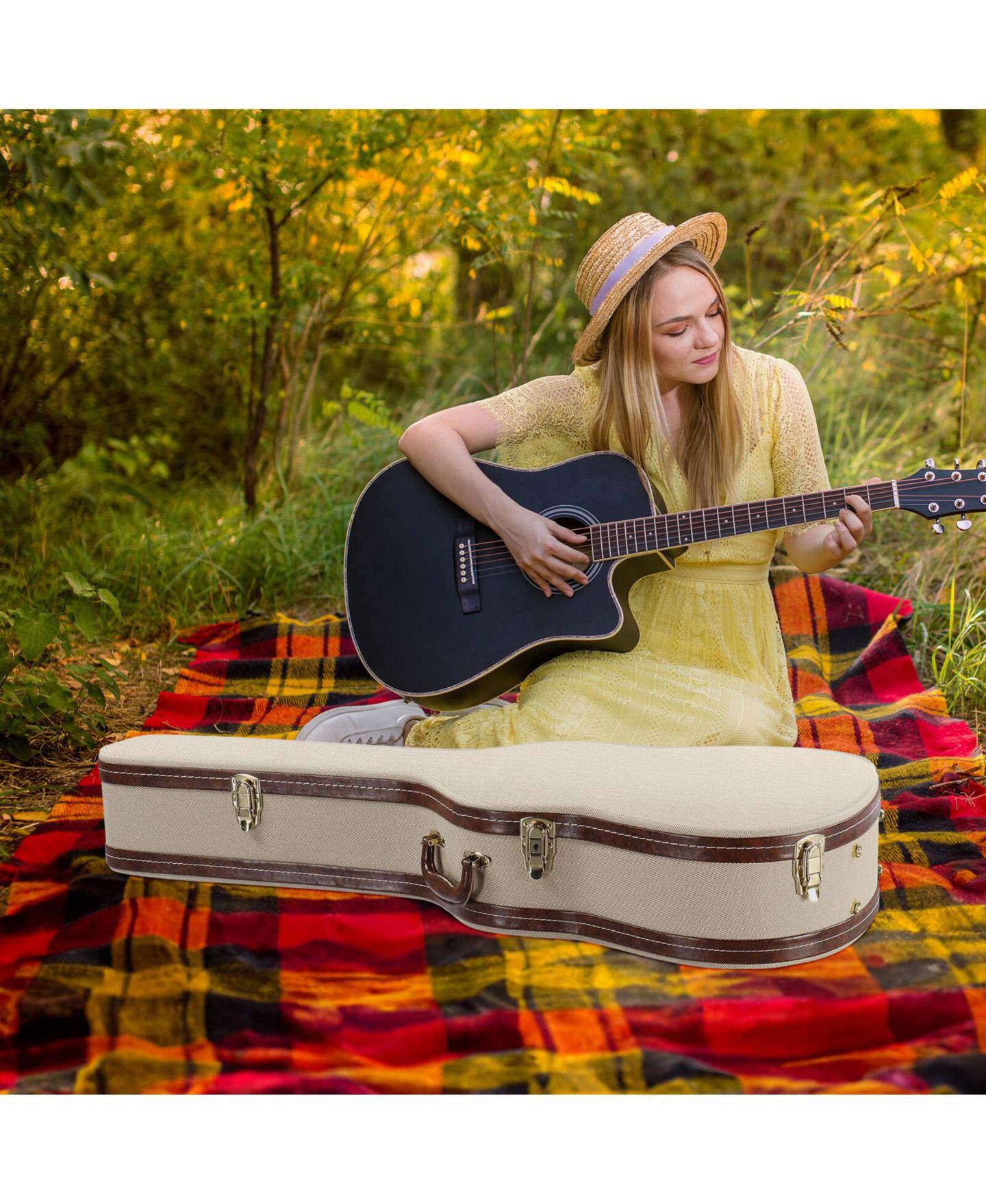 Балетки Yescom 39" Classical Guitar Hard Case with Lock Accessory Compartment for Airline Travel Guitar Hardshell Carrying Case Microgroove, цвет: Natrual — фото 9