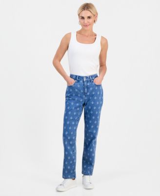 Petite Printed High-Rise Straight Jeans