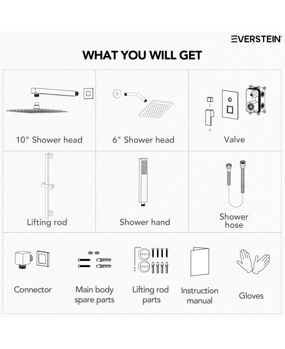 Everstrein 10" High-Pressure Rainfall Shower Faucet with Handheld Spray and Slide Bar Wall Mount Dual Shower Head System Brushed Nickel