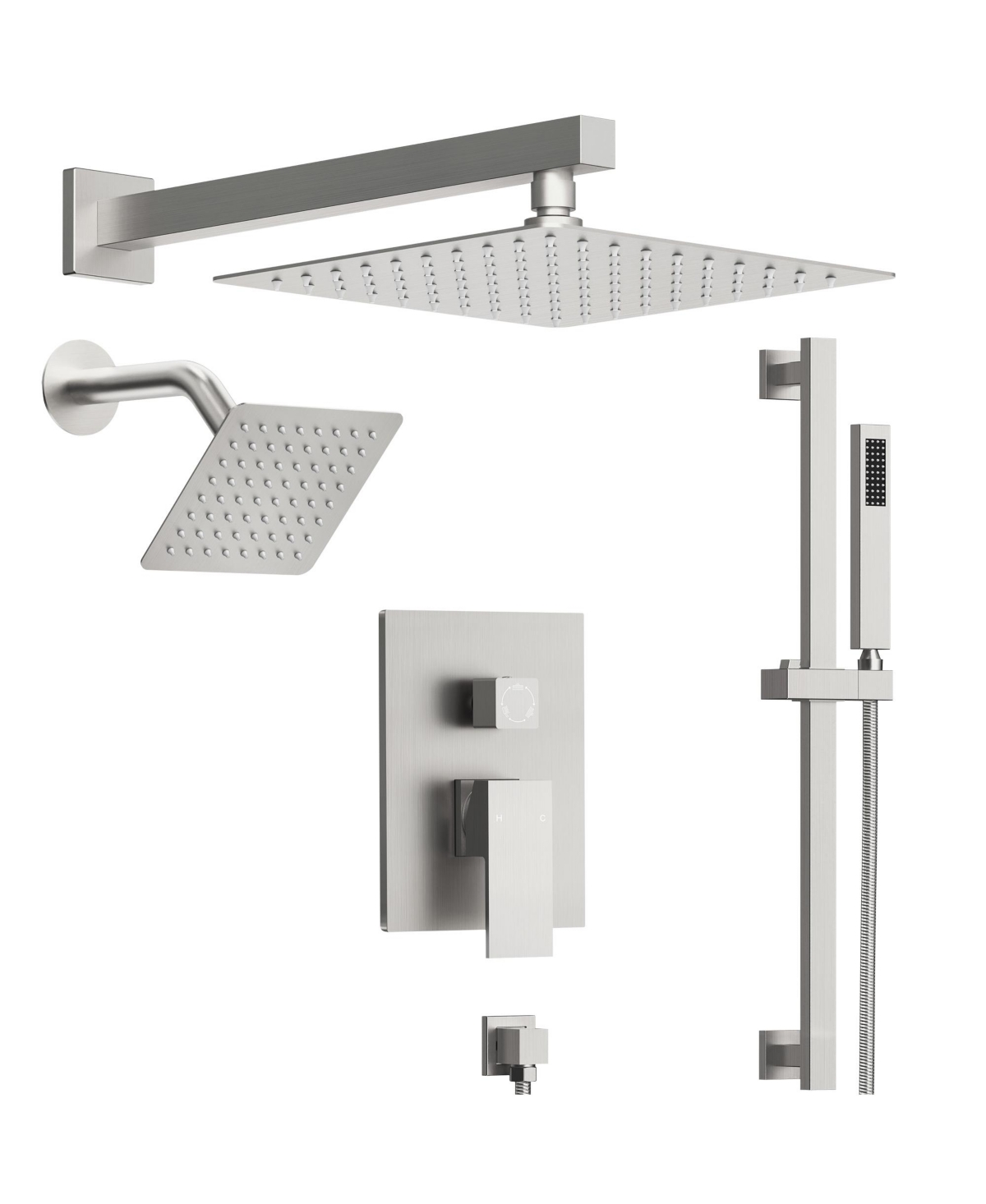 Everstrein 10" High-Pressure Rainfall Shower Faucet with Handheld Spray and Slide Bar Wall Mount Dual Shower Head System Brushed Nickel