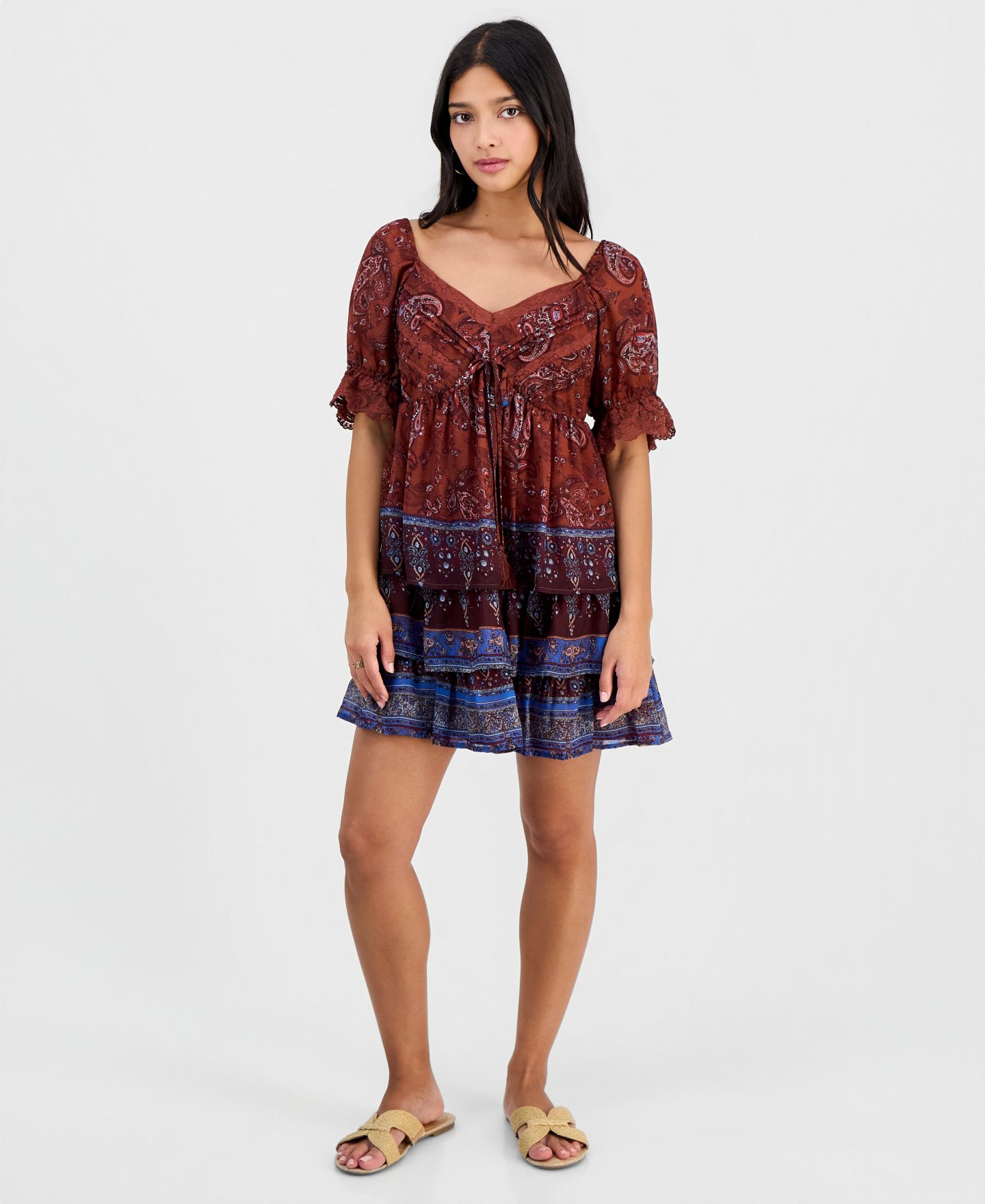 Женское платье And Now This Petite Paisley Puff-Sleeve Mini, цвет: Разноцветный — фото 1
