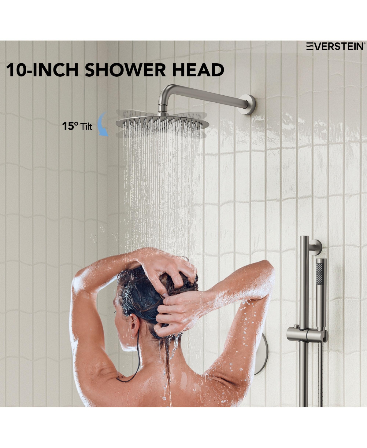 Everstrein Wall Mount Pressure-Balanced Shower System,10" Rainfall Shower Head with Slider Bar Handheld Spray