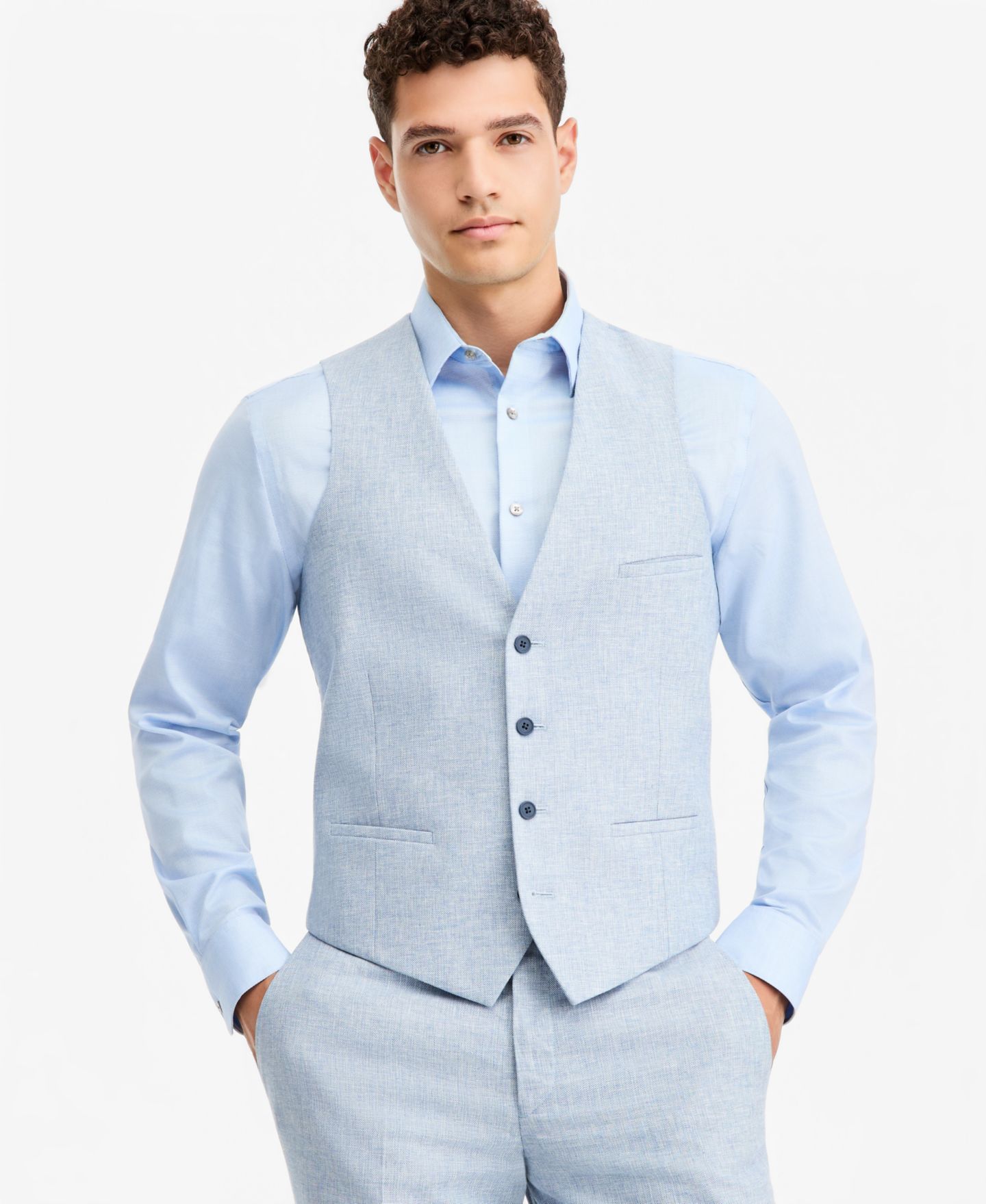 Мужской жилет Bar III Slim-Fit Linen-Blend Suit Separates Vest, цвет: Светлый синий — фото 1