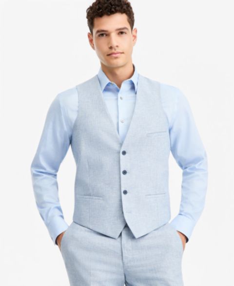 Мужской жилет Bar III Slim-Fit Linen-Blend Suit Separates Vest, цвет: Светлый синий