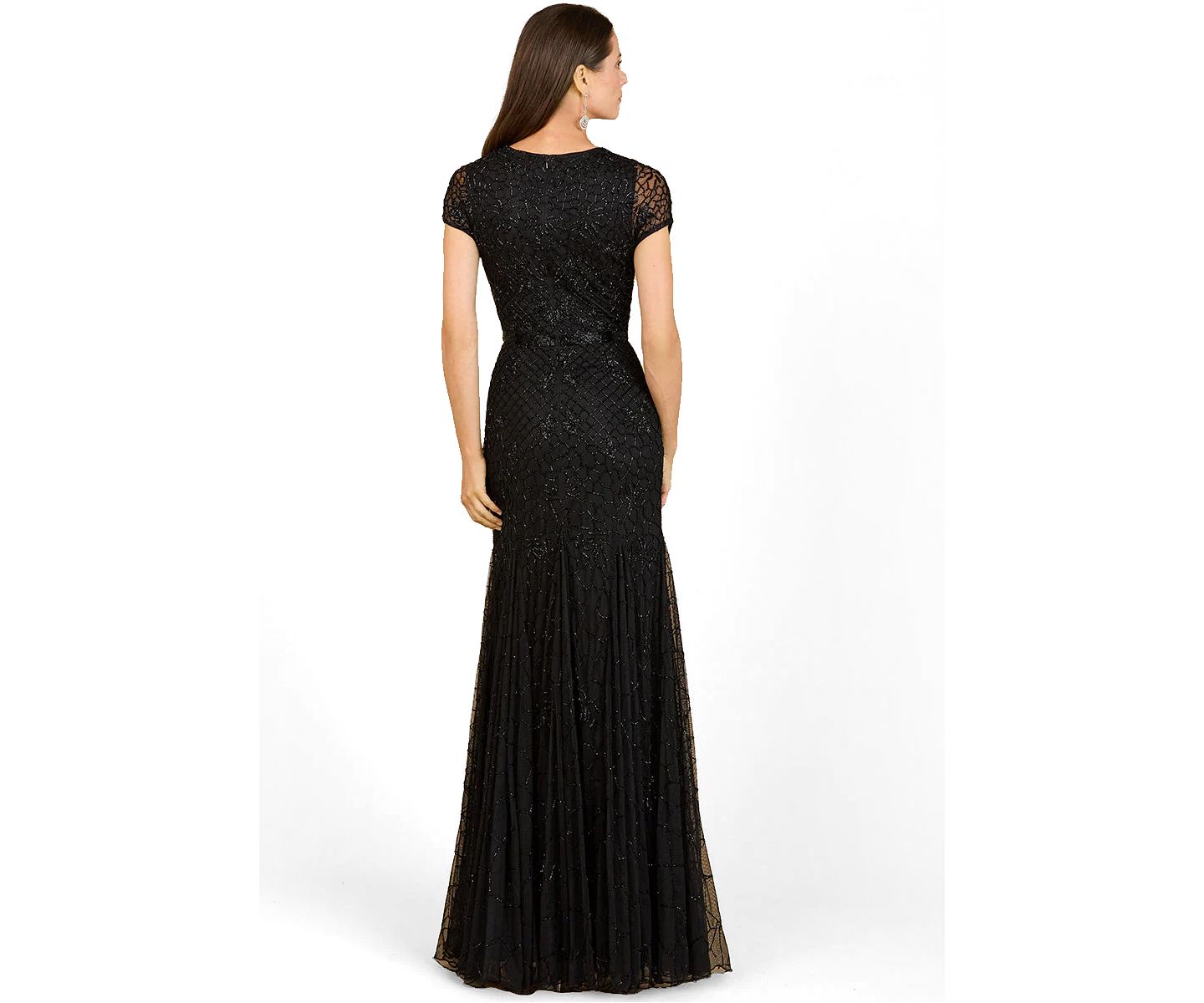 Женская кепка Lara Beaded Mermaid Cap Sleeve Gown, цвет: Чёрный — фото 2
