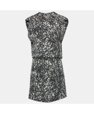 Women's Monochrome Scribbled Noise Print Silk Mini Dress