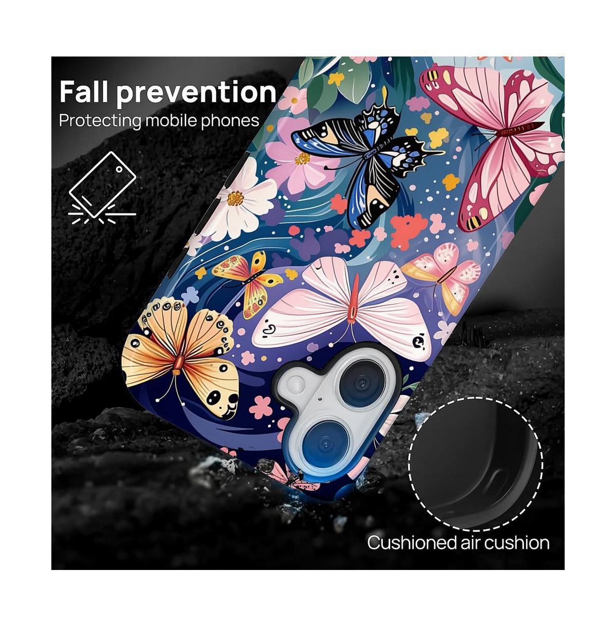 Gonez Case for iPhone 16 Plus, 2-in-1 Dual-Layer Shockproof Protection, Colorful Flower Art Glossy
