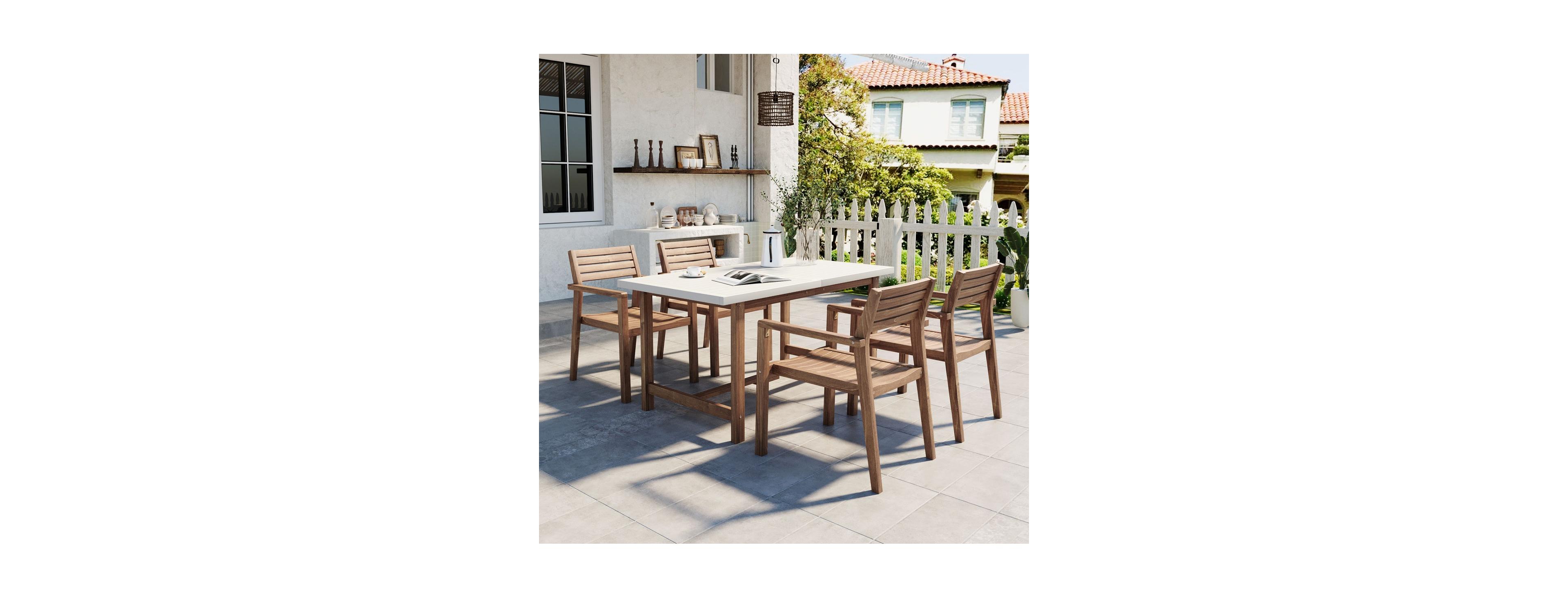 Asagikoiai 5-Piece Acacia Wood Outdoor Dining Set for 4, Patio Table with Umbrella Hole