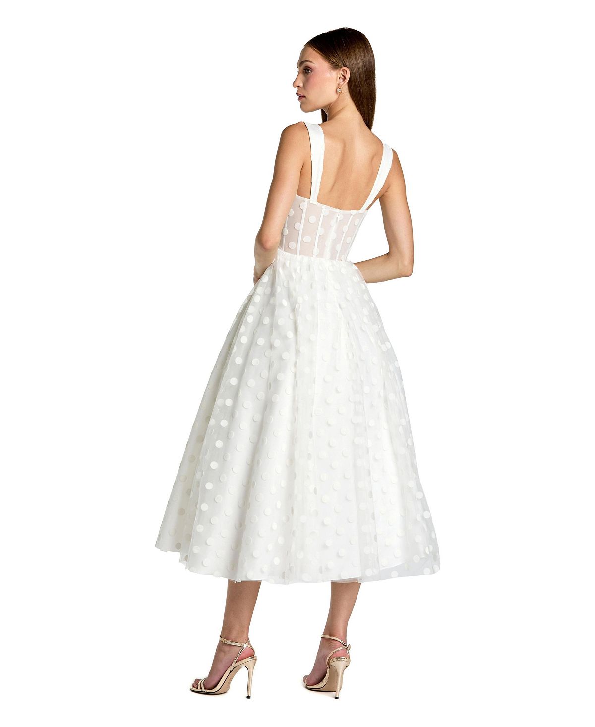 Mac Duggal Women's Polka Dot Net Bustier A-Line Midi Dress view 2 — MAYCSS fashion products
