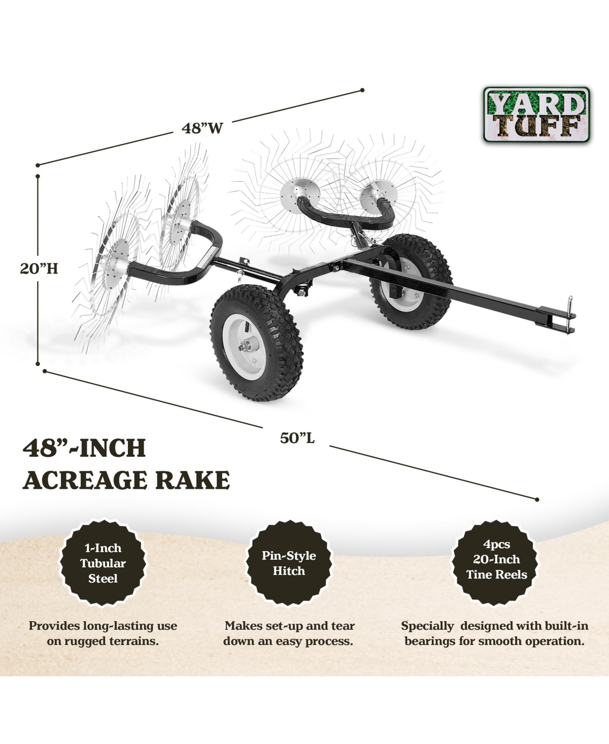 Yard Tuff Acreage Rake, Steel Tow Behind Dethatcher for Lawn and Garden, 48 Inch