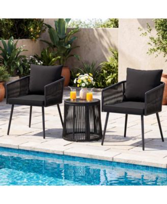 3Pieces Outdoor Furniture Set Patio Wicker Chairs and Round Side Table Set with Cushions