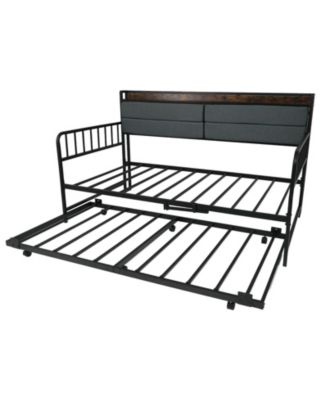 Daybed with Trundle and Metal Frame, Sofa Bed with Headboard for Guest Room