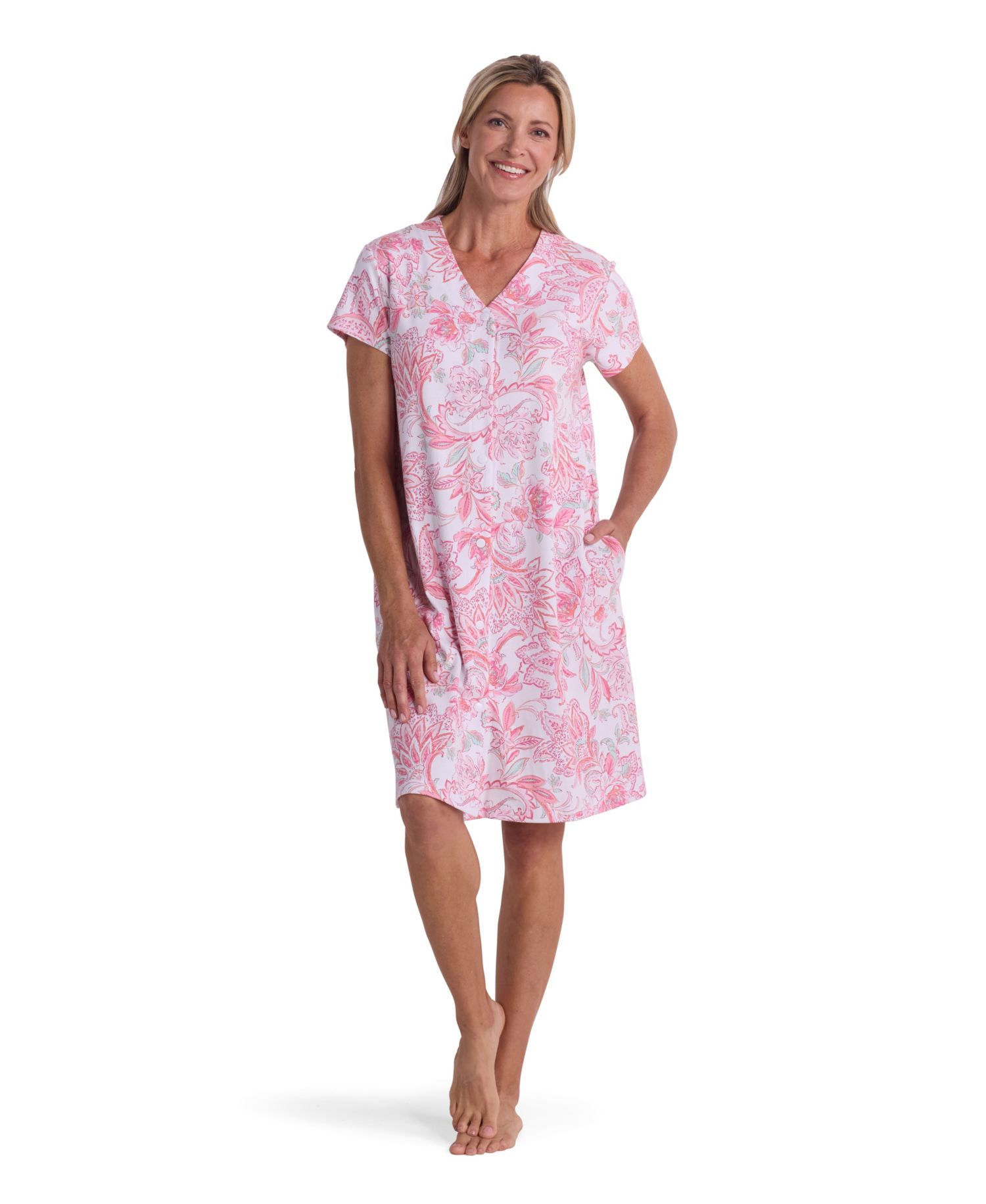 Women's Short-Sleeve Printed Short Grip Robe